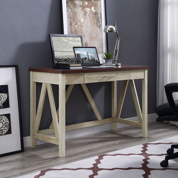 46-Inch A-Frame Desk, White Oak Base/Traditional Brown Top, image 4