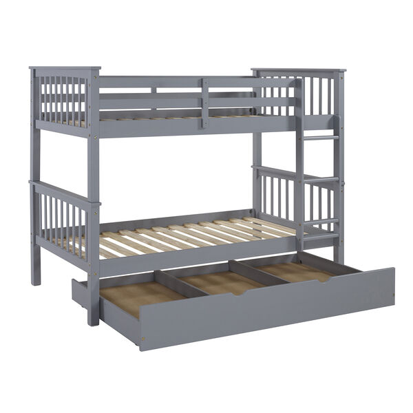 Solid Wood Twin Bunk Bed with Trundle Bed - Grey, image 2