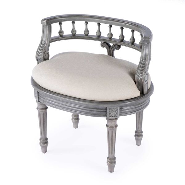 Hathaway Powder Gray Upholstered Vanity Seat, image 1