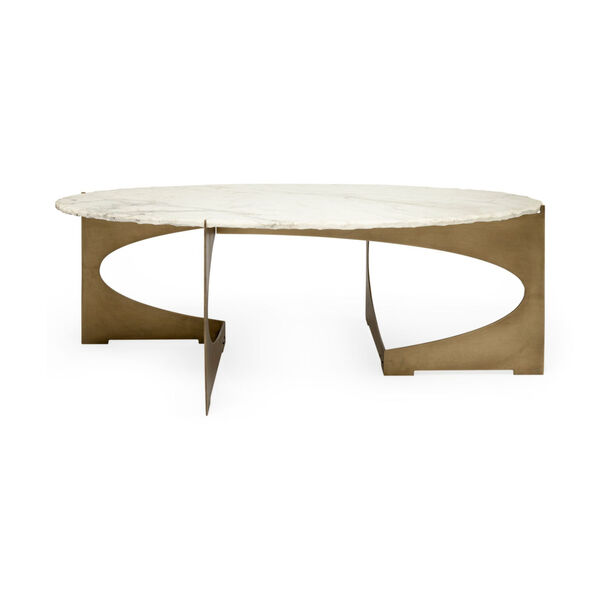 Reinhold III White and Gold Oval Marble Top Coffee Table, image 6