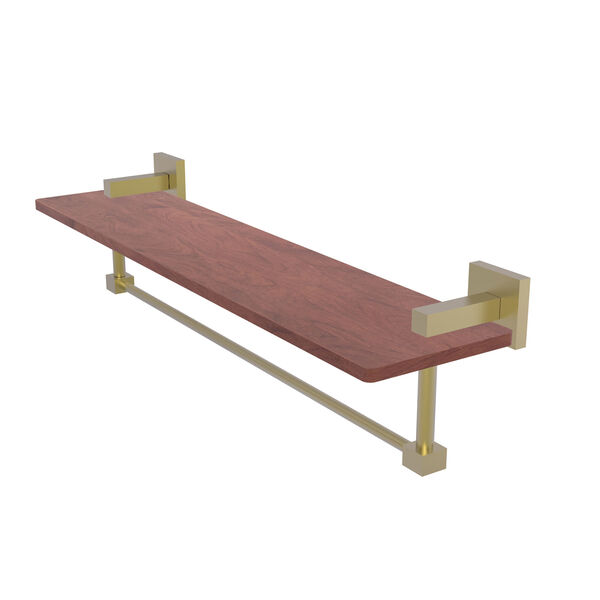 Montero Satin Brass 22-Inch Solid IPE Ironwood Shelf with Integrated Towel Bar, image 1