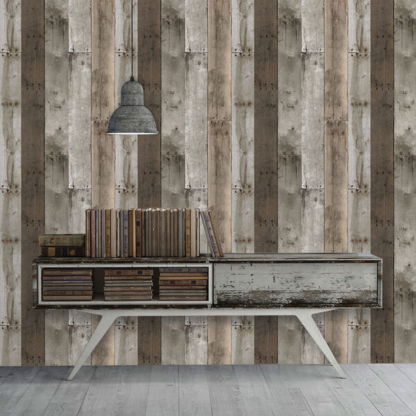 Repurposed Wood Weathered 33 Ft. L x 20.5 In. W Removable Wallpaper, image 1