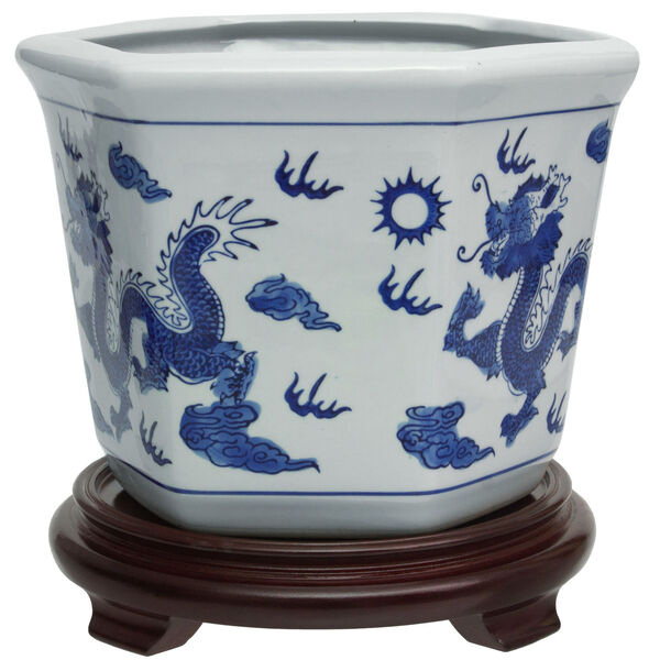 Dragon Blue and White Porcelain Indoor Flower Pot, image 2