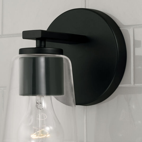 Portman Matte Black One-Light Sconce with Clear Glass, image 2