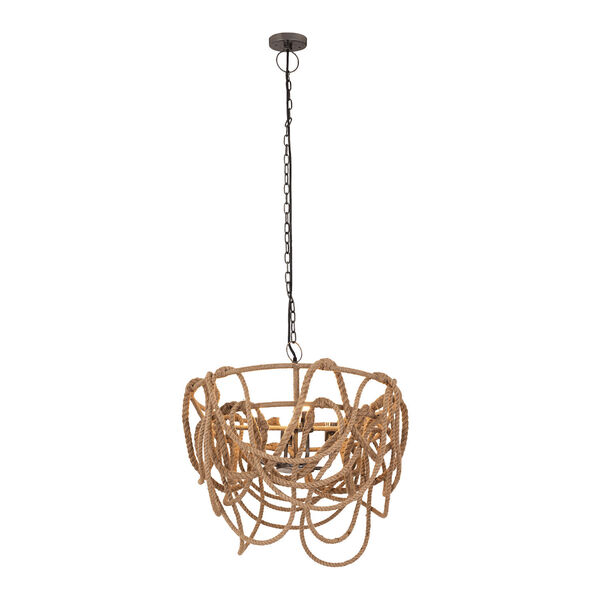 Macon Natural Rope and Aged Pewter Four-Light Pendant, image 1