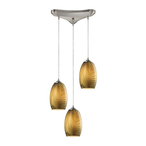 Tidewaters Satin Nickel Three-Light Pendant with Amber Glass, image 1