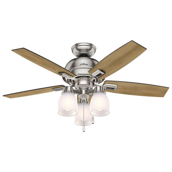 Donegan Brushed Nickel and Oak 44-Inch Three-Light LED Adjustable Ceiling Fan, image 1