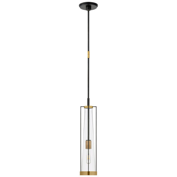 Calix Tall Pendant in Bronze and Brass with Clear Glass by Thomas O'Brien, image 1