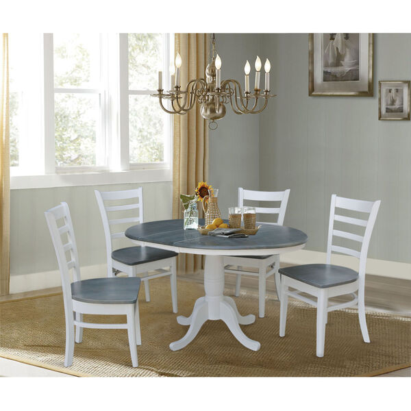 Emily White and Heather Gray 36-Inch Round Extension Dining Table With Four Chairs, Five-Piece, image 2