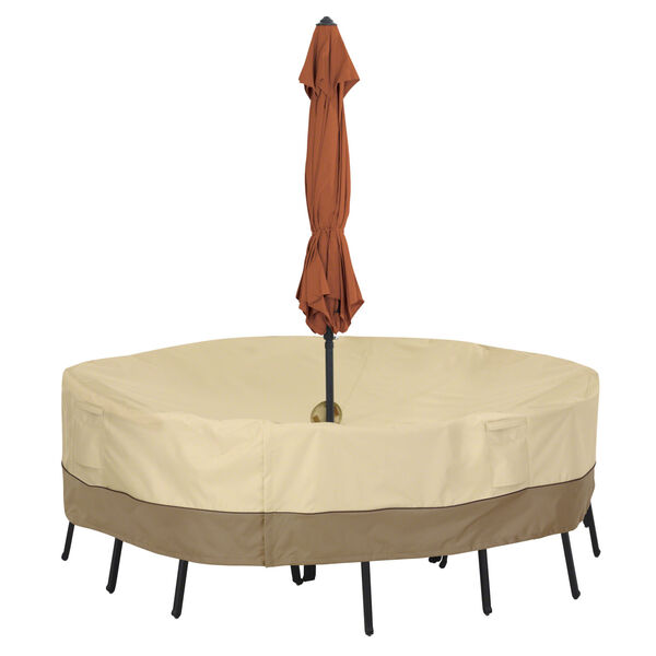 Ash Beige and Brown 94-Inch Round Patio Table and Chair Set Cover with Umbrella Hole, image 1