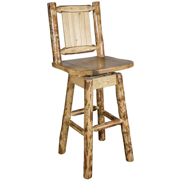 Glacier Country Counter Height Barstool with Back and Swivel with Laser Engraved Pine Tree Design, image 3