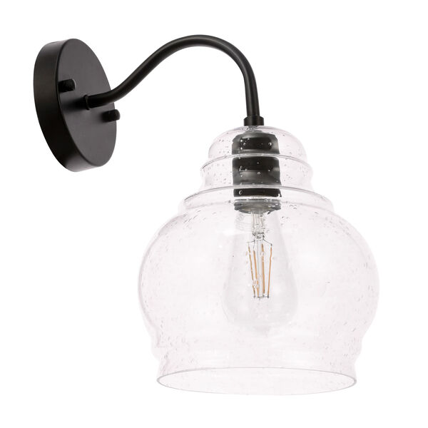 Pierce Black Eight-Inch One-Light Wall Sconce with Clear Seeded Glass, image 3