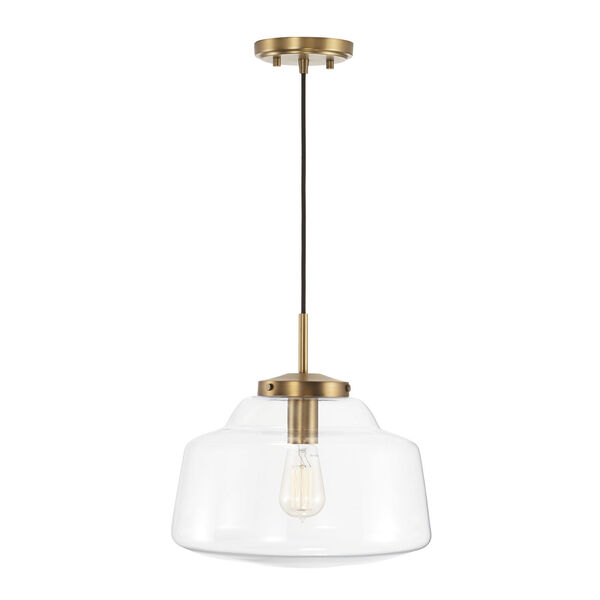 Dillon Aged Brass One-Light Cord Hung Pendant with Clear Glass, image 3