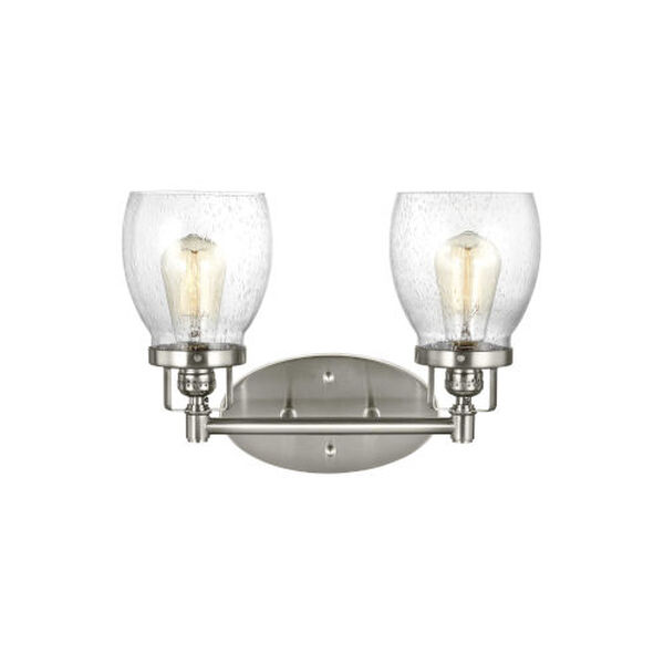 Belton Brushed Nickel Two-Light LED Wall Bath Fixture with Seeded Glass, image 1