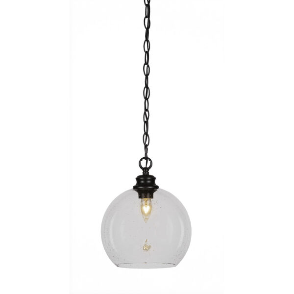 Kimbro Matte Black One-Light 12-Inch Chain Hung Mini Pendant with Clear Bubble Glass, image 1