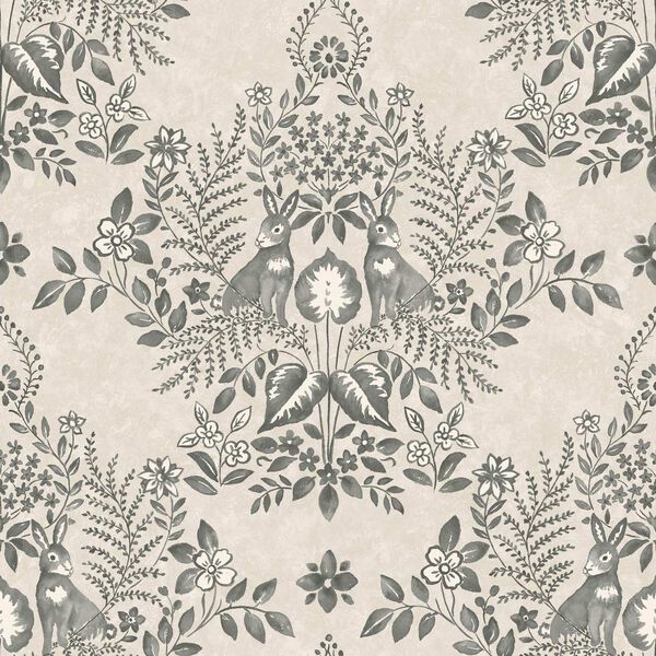 Cottontail Toile Linen and Charcoal Peel and Stick Wallpaper, image 2