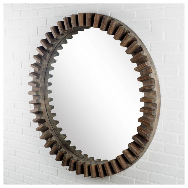 Sprocket Brown 44-Inch Round Wood Frame Wall Mirror, image 1