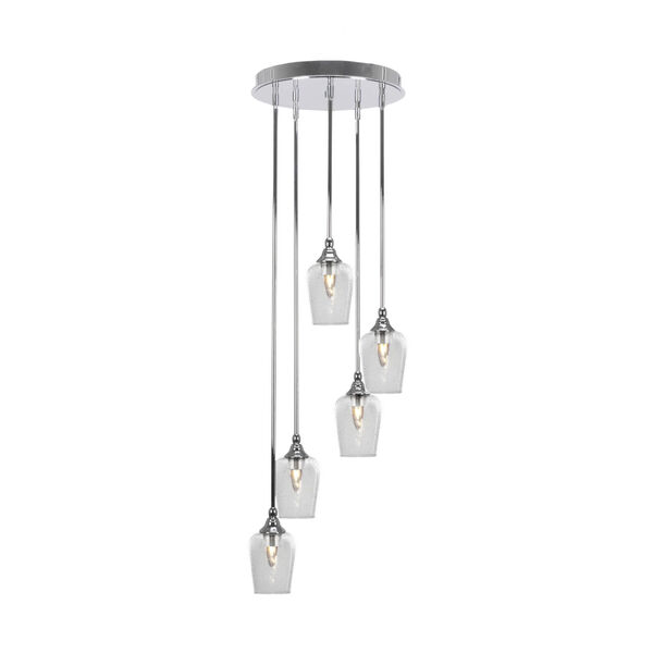 Empire Chrome Five-Light Cluster Pendant with Five-Inch Clear Bubble Glass, image 1