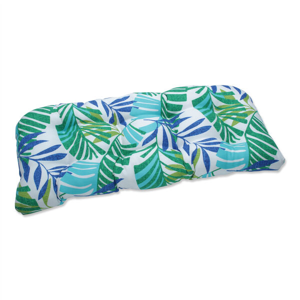 Islamorada Blue and Green Wicker Loveseat Cushion, image 1