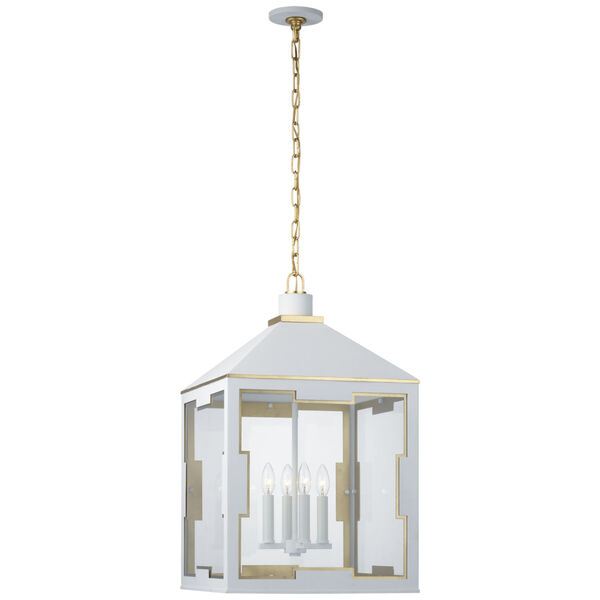 Ormond Medium Lantern in Soft White and Gild with Clear Glass by Julie Neill, image 1