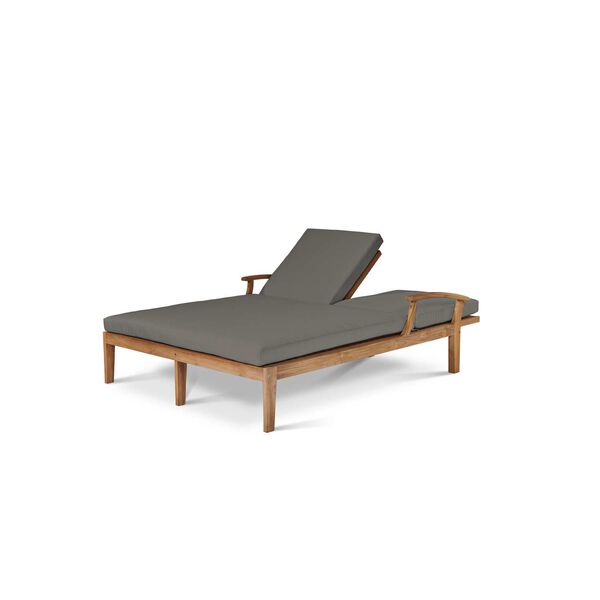 Delano Outdoor Natural Teak Double Reclining Sunlounger with Sunbrella Charcoal Cushion, image 2