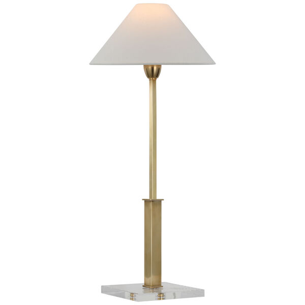 Asher Table Lamp in Hand-Rubbed Antique Brass and Crystal with Linen Shade by J. Randall Powers, image 1