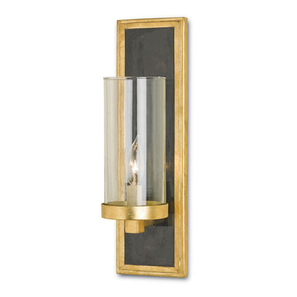 Charade Contemporary Gold Leaf and Black Penshell Crackle Wall Sconce, image 1