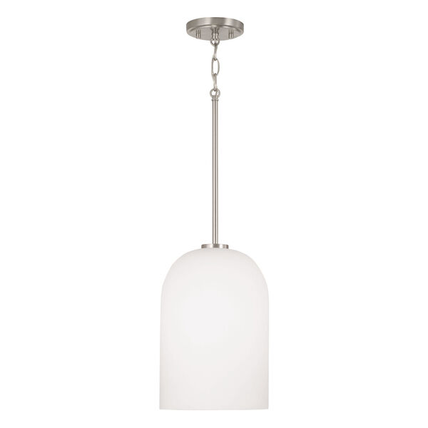 Lawson Brushed Nickel One-Light Pendant with Soft White Glass, image 1