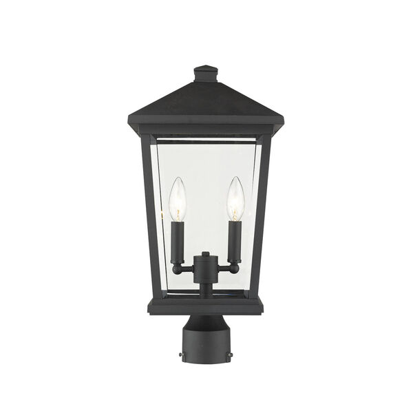 Beacon Black Two-Light Outdoor Post Mounted Fixture With Transparent Beveled Glass, image 1
