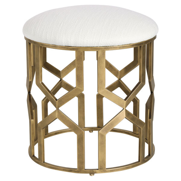 Trellis Antique Brushed Brass 18-Inch Geometric Accent Stool, image 3