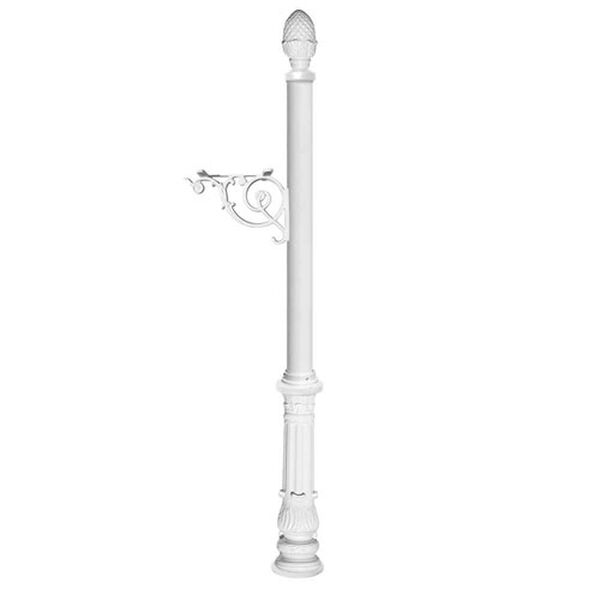 Lewiston White Post Only with Support Bracket, Decorative Ornate Base and Pineapple Finial, image 1