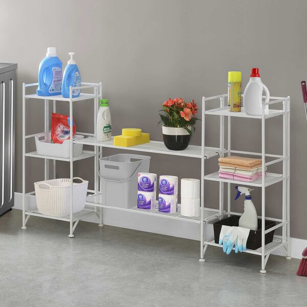 Xtra Storage White Three-Tier Folding Metal Shelves with Set of Two Deluxe Extension Shelves, image 2