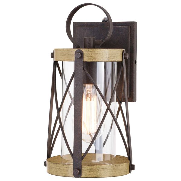 Harwood Oxidized Iron and Burnished Elm One-Light Dusk to Dawn Outdoor Wall Lantern with Clear Glass, image 1