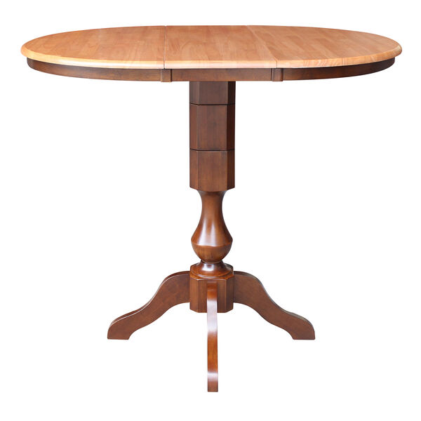 Cinnamon and Espresso Round Top Pedestal Bar Height Table with 12-Inch Leaf, image 5