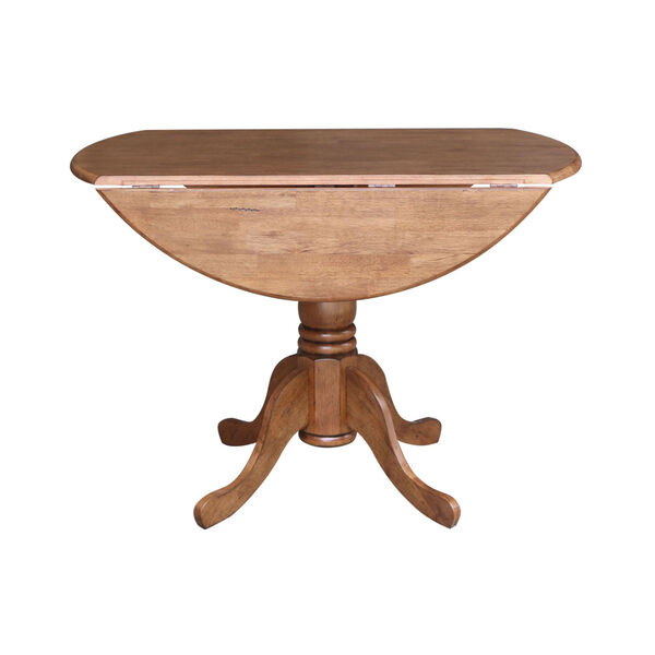 Distressed Oak 42-Inch Round Dual Drop Leaf Pedestal Table, image 4