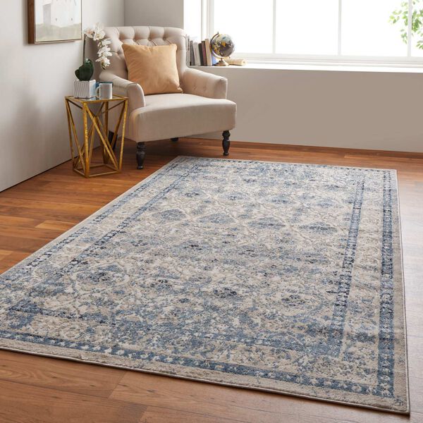 Camellia Bohemian Eclectic Diamond Blue Ivory Rectangular 4 Ft. 3 In. x 6 Ft. 3 In. Area Rug, image 4