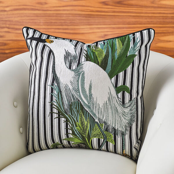 White and Black Left Facing Snowy Egret Pillow, image 2