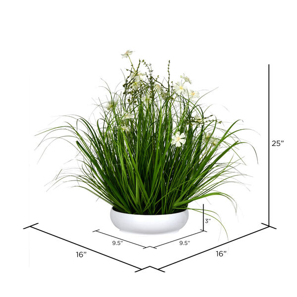 Green 25-Inch Cosmos Grass with White Pot, image 2