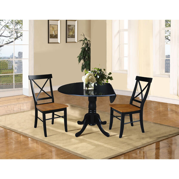 Black 42-Inch Dual Drop Leaf Dining Table with Black and Cherry Two Cross Back Dining Chair, Three-Piece, image 4