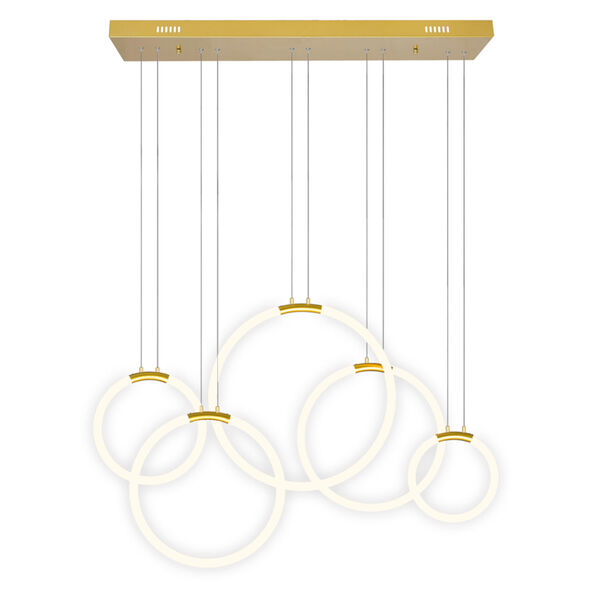 Hoops Satin Gold 44-Inch Five-Light LED Chandelier, image 1