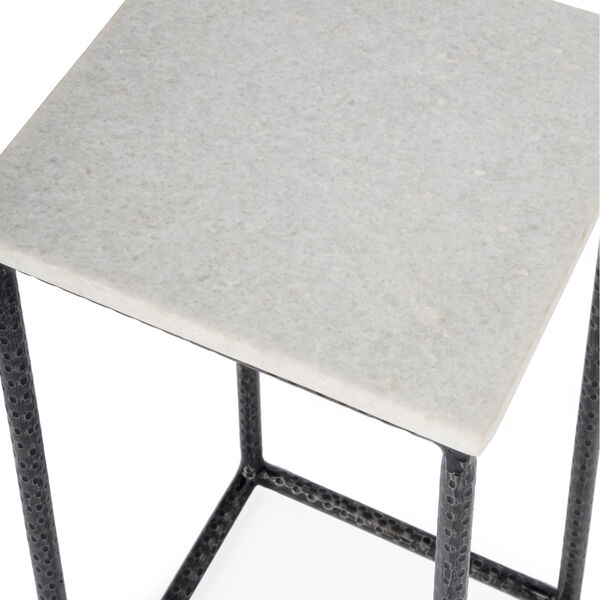 Mabel White and Black Marble Hammered Iron Accent Table, image 4