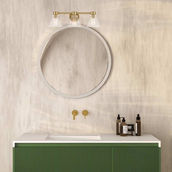Willow Creek Brushed Gold Bath Vanity with Clear Blown Glass Shades, image 2