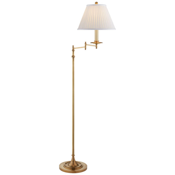 Dorchester Swing Arm Floor Lamp in Antique-Burnished Brass with Silk Shade by Chapman and Myers, image 1