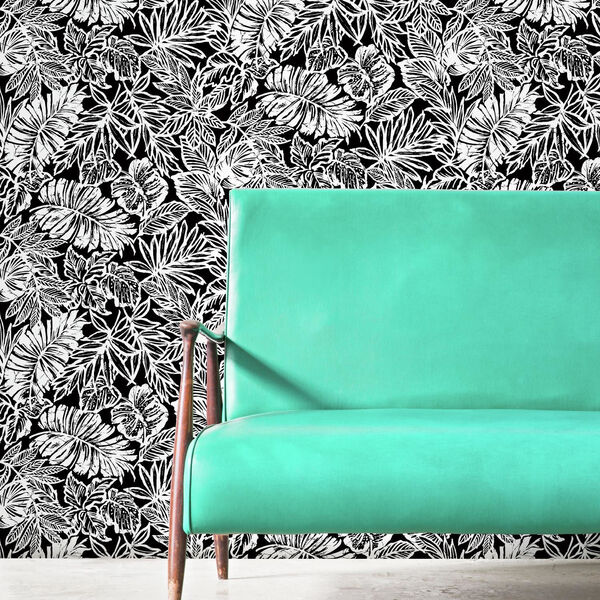 Batik Tropical Leaf Black Peel And Stick Wallpaper – SAMPLE SWATCH ONLY, image 6