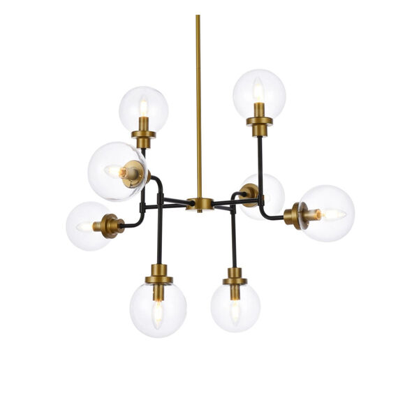Hanson Black and Brass and Clear Shade Eight-Light Pendant, image 3