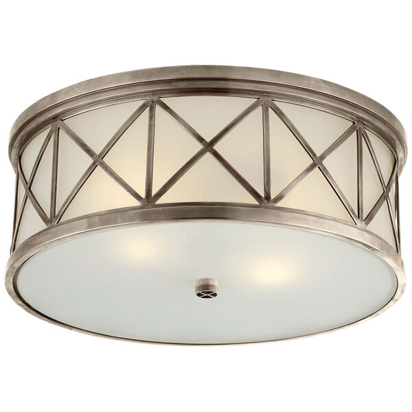 Montpelier Large Flush Mount in Antique Nickel with Frosted Glass by Suzanne Kasler, image 1
