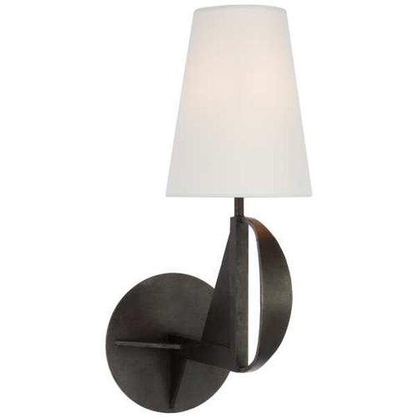 Auxerre Aged Iron One-Light Wall Sconce with Linen Shade by Thomas O'Brien, image 1