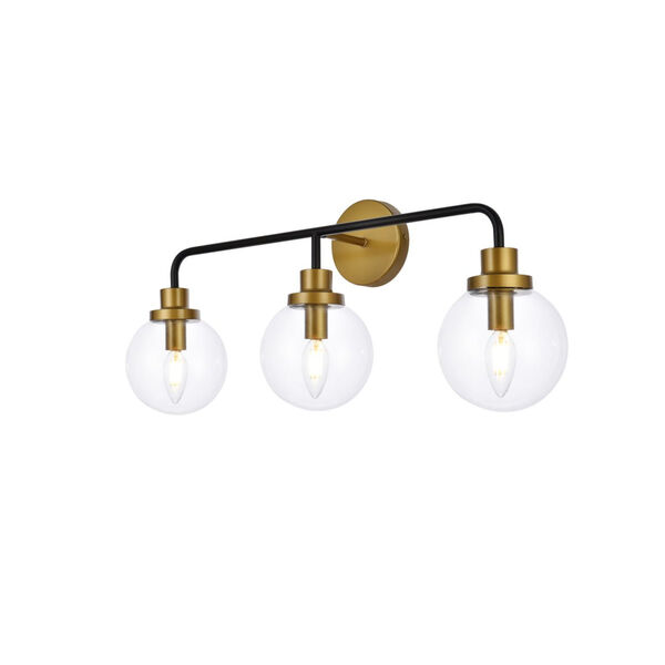 Hanson Black and Brass and Clear Shade Three-Light Bath Vanity, image 3