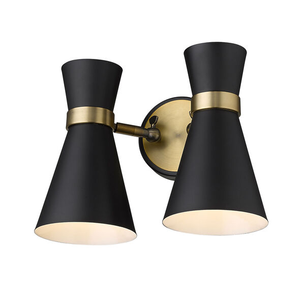 Soriano Matte Black and Heritage Brass Two-Light Wall Sconce, image 5