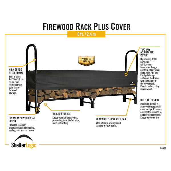 Black and Grey 8 Ft. Heavy Duty Firewood Rack with Cover, image 4